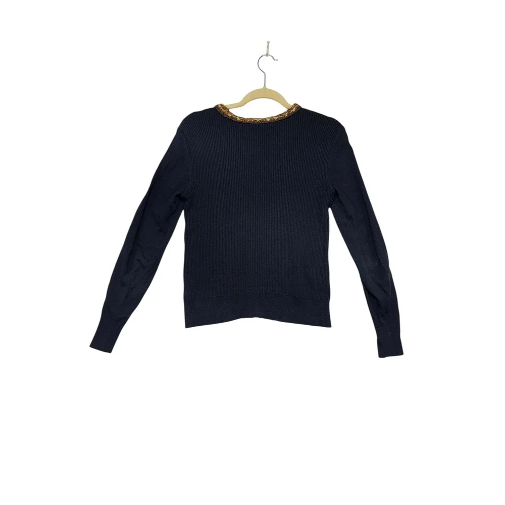 Tory Burch Black Knit Sweater Textured‎ Metallic Front Panel XS